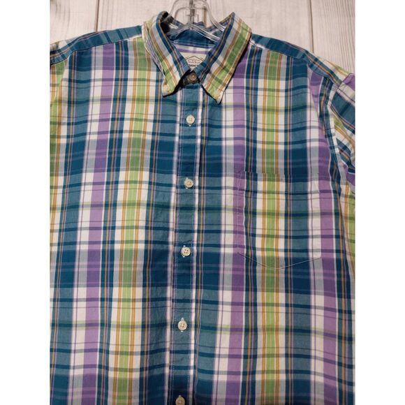 St Johns Bay Shirt Men's Large Blue Green Plaid Button Front‎ Short Sleeve - Picture 3 of 6